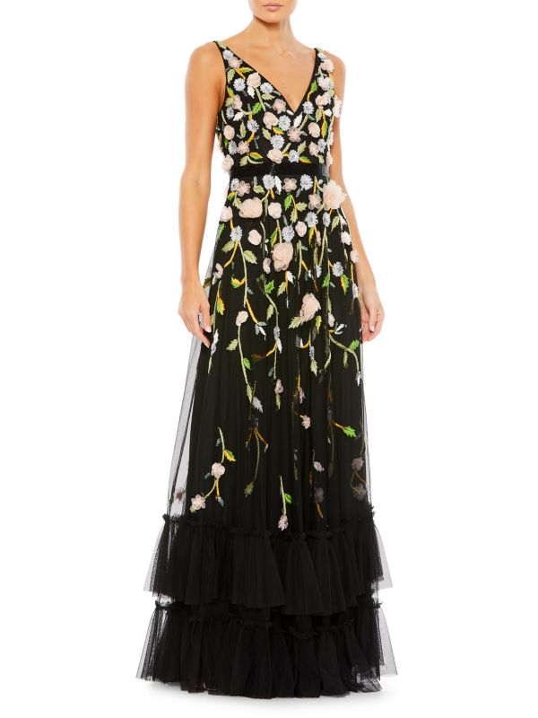Mac Duggal Floral Embellished A Line Gown